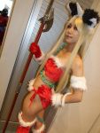  animal_ears blonde_hair bra cat_ears chains cosplay horn kisaragi_towa liese photo polearm santa seiken_densetsu_3 