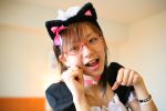  animal_ears apron cat_ears cosplay glasses maid maid_uniform maya 
