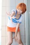   cosplay miniskirt nami nami_(one_piece) one_piece orange_hair shiriru t-shirt  