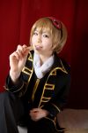  blonde_hair cosplay eyemask gintama katou_mari okita_sougo photo sausage uniform 