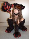  animal_ears cat_ears catgirl claws cosplay felicia fur hachisu kneehighs paws vampire_(game) 