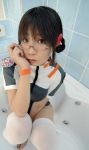  asian braid chocoball cosplay fujisawa_yayoi glasses photo thigh-highs uchuu_no_stellvia uniform 