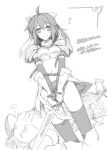  1girl heart highres isizuaki looking_at_viewer monochrome ragnarok_online smile solo sword translation_request weapon 