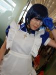  apron blue_hair cosplay eyepatch gloves ikkitousen maid maid_uniform namada photo ryomou_shimei 