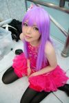  chinadress cosplay flower garter_belt namada photo purple_hair qipao ruffles thigh-highs 