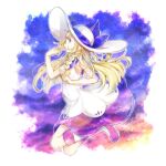  1girl bangs blonde_hair braid commentary_request dress eyelashes floating_hair from_side full_body green_eyes hat hat_ribbon lillie_(pokemon) long_hair pokemon pokemon_(game) pokemon_sm purple_footwear purple_ribbon ribbon shoes sleeveless sleeveless_dress socks solo sun_hat white_dress white_legwear yomogi_(black-elf) 