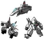  aircraft airplane asplenia_studios chibi clenched_hand english_commentary fighter_jet gerwalk highres jet macross macross_m3 mecha military military_vehicle no_humans open_hand science_fiction variable_fighter vf-9 visor white_background 