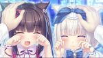  animal animal_ears bell bow cat cat_ears cat_girl cat_tail chocola_(nekopara) crying jingle_bell nekopara petting sayori_(neko_works) smile tail twintails vanilla_(nekopara) 