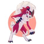  artist_name claws colored_sclera commentary english_commentary full_body gen_7_pokemon lycanroc lycanroc_(midnight) miyaulait no_humans pokemon pokemon_(creature) red_eyes red_sclera solo standing teeth watermark 