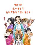  2016 6+girls akeome alternate_hairstyle arrow_(projectile) bangs black_eyes black_hair blue_eyes blue_kimono bottle brown_eyes brown_hair closed_eyes commentary_request eating ema eyebrows_visible_through_hair flower food freckles fruit furisode girls_und_panzer glasses ground_vehicle hagi_midori hagoita hair_ribbon hair_up hamaya happy_new_year holding holding_arrow holding_bottle japanese_clothes kimono logo long_hair looking_at_viewer looking_to_the_side m3_lee maruyama_saki military military_vehicle mochi model_tank motor_vehicle multiple_girls new_year oono_aya open_mouth orange orange_flower orange_kimono paddle parted_bangs parted_lips pink_kimono ponytail purple_kimono rabbit red_flower red_ribbon ribbon rimless_eyewear round_eyewear sakaguchi_karina sawa_azusa short_hair smile standing tank translated twintails utsugi_yuuki white_flower world_of_tanks yamagou_ayumi yellow_flower 