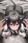  1girl absurdres animal_ear_fluff animal_ears bangs black_hair blush cat_ears cat_girl cat_tail hair_between_eyes highres lillly long_hair long_sleeves looking_at_viewer necktie open_mouth original pants pov pov_hands skirt tail violet_eyes 