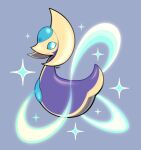  artsy-rc blue_eyes cresselia from_side full_body gen_4_pokemon highres legendary_pokemon looking_at_viewer pokemon pokemon_(creature) purple_background signature simple_background smile sparkle symbol_commentary 