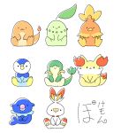  ._. animal_focus black_eyes blank_eyes charmander chibi chikorita closed_mouth commentary_request copyright_name fennekin fire full_body gen_1_pokemon gen_2_pokemon gen_3_pokemon gen_4_pokemon gen_5_pokemon gen_6_pokemon gen_7_pokemon gen_8_pokemon happy muguet no_humans piplup poke_ball_symbol pokemon pokemon_(creature) popplio scorbunny simple_background sitting smile snivy spread_legs straight-on torchic translated white_background 