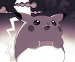  :3 artsy-rc commentary english_commentary gen_1_pokemon gigantamax gigantamax_pikachu highres monochrome no_humans pikachu pokemon pokemon_(creature) signature smile underlighting 