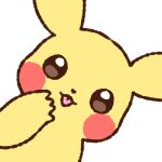 :3 animal_focus blush_stickers brown_eyes closed_mouth commentary_request dutch_angle gen_1_pokemon hand_up happy looking_at_viewer muguet no_humans pikachu pokemon pokemon_(creature) simple_background smile solo tongue tongue_out upper_body white_background 