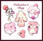  :d artsy-rc audino blissey character_request commentary english_commentary flower gen_2_pokemon gen_3_pokemon gen_5_pokemon highres holding holding_flower looking_at_viewer luvdisc open_mouth pink_theme pokemon pokemon_(creature) smile striped striped_background trait_connection valentine 