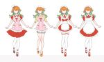  1girl alternate_costume apron bangs chef_hat chino_machiko clenched_hands dress enmaided faceless faceless_female hat hololive hololive_english kfp maid maid_apron official_art orange_hair production_art red_dress slippers takanashi_kiara thigh-highs variations virtual_youtuber white_background 