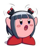  1boy alien artist_name bangs blue_eyes blush cosplay crossover english_commentary hands_up jitomi_monoe jitomi_monoe_(cosplay) kirby kirby_(series) magnet no_humans open_mouth sini_(sini_art_) solo virtual_youtuber voms white_background 