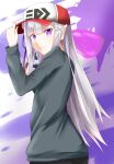  1girl absurdres bangs closed_mouth emilia_(re:zero) eyebrows_visible_through_hair hair_ornament hair_ribbon hat highres long_hair looking_at_viewer pointy_ears purple_ribbon re:zero_kara_hajimeru_isekai_seikatsu ribbon seno_(nanrandesu) silver_hair smile solo violet_eyes x_hair_ornament 