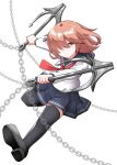  1girl anchor chain commentary_request dual_wielding full_body hair_over_one_eye highres holding ikazuchi_(kancolle) kantai_collection kirigakure_(kirigakure_tantei_jimusho) light_brown_eyes light_brown_hair pleated_skirt reverse_grip school_uniform serafuku skirt solo thigh-highs 