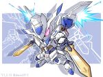  dual_wielding glowing glowing_eye gundam gundam_bael gundam_tekketsu_no_orphans holding holding_sword holding_weapon mecha mechanical_wings mobile_suit no_humans pink_eyes science_fiction shokkaa_(shmz61312) solo sword v-fin weapon wings 