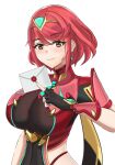  1girl bangs black_gloves breasts chest_jewel desspie earrings fingerless_gloves gem gloves headpiece highres jewelry large_breasts pyra_(xenoblade) red_eyes red_shorts redhead short_hair short_shorts shorts solo super_smash_bros. swept_bangs tiara xenoblade_chronicles_(series) xenoblade_chronicles_2 