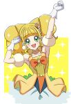  1girl :d arm_strap arm_up armpits bangs blonde_hair blunt_bangs choker collarbone cure_sparkle eyebrows_visible_through_hair gloves hair_ornament healin&#039;_good_precure heart heart_hair_ornament highres kousuke0912 long_hair looking_at_viewer open_mouth orange_neckwear precure shiny shiny_hair smile solo twintails white_gloves yellow_choker 