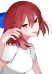  1girl blush bow collarbone kohaku_(tsukihime) looking_at_viewer manaty_sw md5_mismatch orange_eyes resolution_mismatch solo source_larger tongue tongue_out 