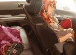  bag car_interior car_seat earrings fur_(clothing) hamedoragon handbag idolmaster idolmaster_cinderella_girls jewelry jougasaki_mika looking_ahead nail_polish pink_hair yellow_eyes 