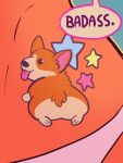  1girl aubrey_(neal_d._anderson) close-up dog english_text highres neal_d._anderson original panties solo speech_bubble star_(symbol) tongue tongue_out underwear welsh_corgi white_panties 