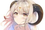  1girl alister bangs bare_shoulders chinese_commentary ciyana collarbone expressionless eyebrows_visible_through_hair highres horns indie_virtual_youtuber light_blush mole mole_under_eye platinum_blonde_hair solo upper_body virtual_youtuber white_background 