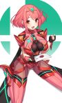  1girl absurdres black_gloves breasts earrings fingerless_gloves gloves green322 hair_ornament highres jewelry large_breasts leggings pyra_(xenoblade) red_eyes red_shorts redhead short_hair short_shorts shorts solo super_smash_bros. thigh-highs tiara xenoblade_chronicles_(series) xenoblade_chronicles_2 