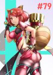  1girl animal_ears ass bangs black_gloves breasts chest_jewel earrings fingerless_gloves gem gloves headpiece highres jewelry large_breasts super_mario_bros. pyra_(xenoblade) raccoon_ears raccoon_tail red_eyes red_legwear red_shorts redhead short_hair short_shorts shorts solo sukkirito_(rangusan) super_smash_bros. swept_bangs tail thigh-highs tiara xenoblade_chronicles_(series) xenoblade_chronicles_2 