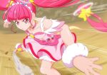 1girl ahoge bangs blunt_bangs breasts choker collarbone cure_star dress earrings fuchi_(nightmare) hair_ornament hoshina_hikaru jewelry long_hair looking_at_viewer magical_girl outdoors parted_lips pink_choker pink_dress pink_eyes pink_hair planet_hair_ornament precure small_breasts solo star_(symbol) star_choker star_hair_ornament star_twinkle_precure twintails 