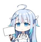  1girl ahoge amatsuka_uto blue_eyes blue_hair blush chibi choker detached_sleeves dress hair_behind_ear hair_ornament hairclip highres holding holding_sign imosalad indie_virtual_youtuber sign smile solo template two_side_up virtual_youtuber white_background white_choker white_dress wing_hair_ornament 