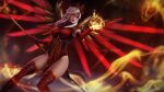 1girl breasts cosplay gloves large_breasts leotard mechanical_wings mercy_(overwatch) olchas overwatch red_eyes red_gloves sally_whitemane sally_whitemane_(cosplay) staff tagme thigh-highs warcraft white_hair wings world_of_warcraft 