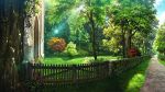  artist_request bush clouds english_commentary existence fence game_cg grass highres light_rays no_humans outdoors path scenery second-party_source sky sunbeam sunlight tree 