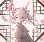  1girl bangs cherry_blossoms china_dress chinese_clothes dress hanfu japari_symbol long_sleeves parted_bangs petals pink_eyes solo wangzhe_rongyao yao yuku5 