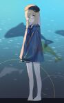  1other bangs barefoot beret black_headwear blonde_hair blue_hair blue_shirt blush dolphin fate/grand_order fate_(series) full_body glasses gradient_hair green_eyes hat legs long_hair long_sleeves looking_at_viewer multicolored_hair nemo_series_(fate) open_mouth professor_nemo_(fate) round_eyewear sailor_collar shirt sidelocks sleeves_past_fingers sleeves_past_wrists zenshin 
