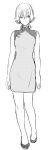  1girl bare_shoulders china_dress chinese_clothes closed_mouth dress earrings greyscale hair_between_eyes highres jewelry monochrome murata_tefu original short_hair simple_background sketch smile solo standing turtleneck white_background 