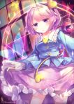  1girl absurdres closed_mouth commentary_request contrapposto cowboy_shot curtsey dutch_angle eyeball floral_print heart highres holding holding_clothes holding_skirt kanzakietc komeiji_satori looking_ahead pink_eyes pink_hair short_hair skirt smile solo standing third_eye touhou 
