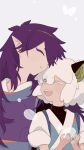  2boys absurdres animal_ears blue_menouu cat_boy cat_day cat_ears closed_eyes fengxi_(the_legend_of_luoxiaohei) hair_over_one_eye hands_up highres long_hair luoxiaohei multiple_boys one_eye_closed open_mouth purple_hair shadow short_hair short_sleeves smile the_legend_of_luo_xiaohei upper_body white_hair 