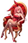  1girl absurdres animal_ears character_request copyright_request crossed_legs high_heels highres leotard long_hair pantyhose pink_hair playboy_bunny rabbit_ears red_eyes simple_background sitting solo strapless strapless_leotard throne white_background zerocat 