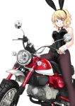  1girl animal_ears blonde_hair blue_eyes character_request copyright_request detached_collar ekibyou fake_animal_ears ground_vehicle honda_monkey motor_vehicle motorcycle pantyhose playboy_bunny rabbit_ears short_hair solo wrist_cuffs 