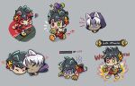  2boys :3 animal_ears black_hair blood blood_on_face blush cat_ears chibi dog_ears dog_tail english_text gameplay_mechanics green_eyes grey_background hades_(game) health_bar heart heterochromia highres joy0220 kemonomimi_mode laurel_crown lying male_focus multiple_boys on_stomach paw_print paw_print_soles red_eyes running shaded_face squiggle tail thanatos_(hades) white_hair yellow_eyes zagreus_(hades) 