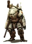  absurdres alexander_iglesias arm_cannon chain_gun english_commentary full_body highres mecha missile_pod no_humans open_hand original science_fiction skull_and_crossbones solo standing weapon 