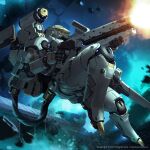  copyright_name cosmos_invictus english_commentary firing floating gun highres holding holding_gun holding_weapon jessada_sutthi looking_ahead mecha official_art science_fiction shoulder_cannon solo space watermark weapon 