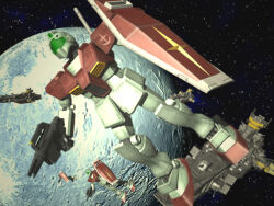  3d army beam_cannon beam_gun beam_rifle commentary_request crater earth_federation earth_federation_space_forces energy_gun fleet gm_(mobile_suit) green_visor gundam mecha mecha_focus mobile_suit mobile_suit_gundam moon nebula no_humans realistic robot roundel salamis_class scene_reference science_fiction shield space spacecraft star_(sky) t_h_factory weapon window zero_gravity 