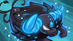  animal_focus aqua_background blank_eyes blue_horns commentary english_commentary glowing_horns horns multiple_tails no_humans nostrils paldean_tauros paldean_tauros_(aqua_breed) pokemon pokemon_(creature) pokemon_focus scarzig tail v-shaped_eyes video_thumbnail youtube_video_thumbnail 
