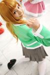  ari_(model) blonde_hair cosplay mai_hime photo school_uniform suzushiro_haruka thigh-highs 